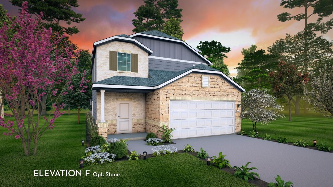 Representative exterior photo of a completed home built from the Hickory by CastleRock Communities in Windrose Green, Angleton, TX (Image 21). Representative exterior photo of a completed home built from the Hickory by CastleRock Communities in Windrose Green, Angleton, TX (Image 21).