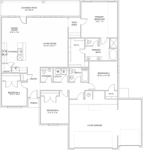 2D floor plan layout for the Rayburn by Home Creations in Encino Estates, Dayton, TX (Image 4).
