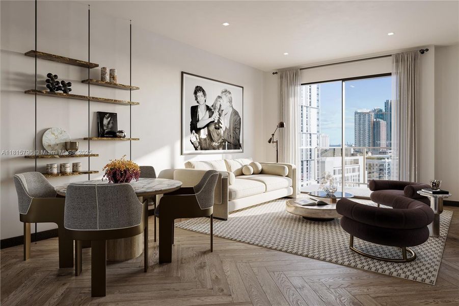 Furnished interior view inside a new home in The Rider Wynwood, Miami (Image 5).