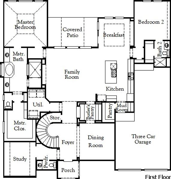 2D floor plan layout for the Ames by Coventry Homes in Parkside on the River, Georgetown, TX (Image 3).