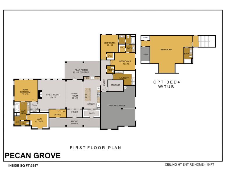2D floor plan layout for the Pecan Grove by Trinity Classic Homes in The Reserve at Shadle, Poolville, TX (Image 5). 2D floor plan layout for the Pecan Grove by Trinity Classic Homes in The Reserve at Shadle, Poolville, TX (Image 5).