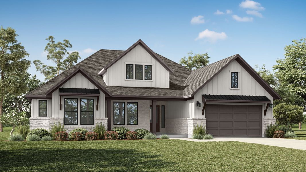 Representative exterior photo of a completed home built from the Aurelia by Tri Pointe Homes in Noven, Leander, TX (Image 2). Representative exterior photo of a completed home built from the Aurelia by Tri Pointe Homes in Noven, Leander, TX (Image 2).