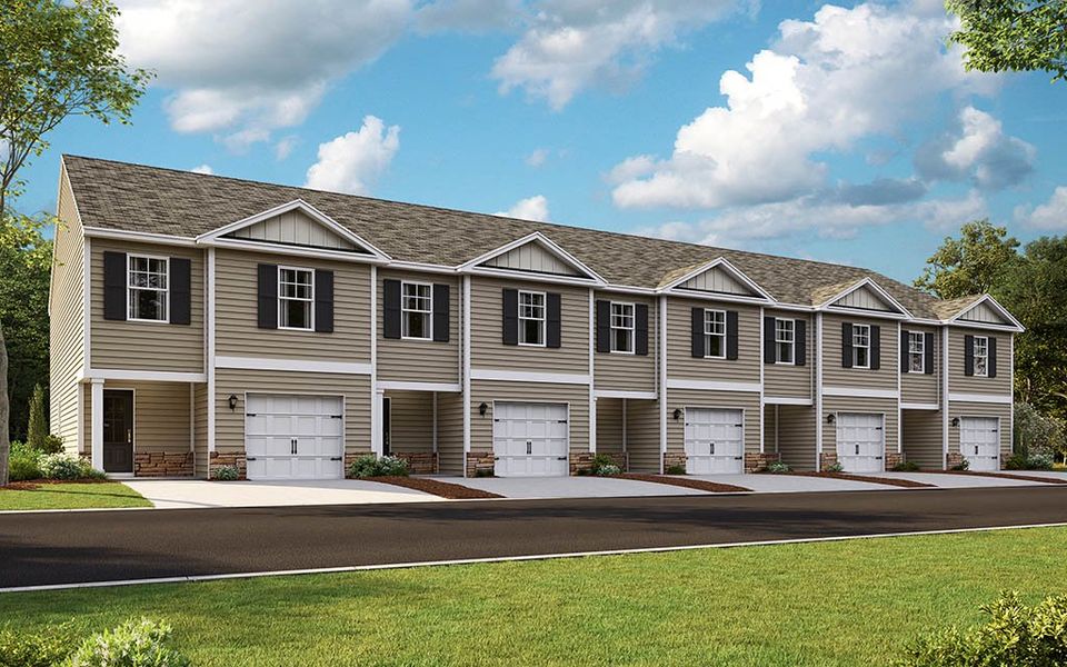 Representative exterior photo of a completed home built from the Mitchell Townhome by D.R. Horton in Cherokee Crossing, Kodak, TN (Image 1).