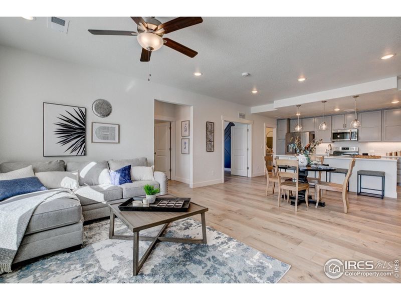 Spacious, inviting living, dining, and kitchen