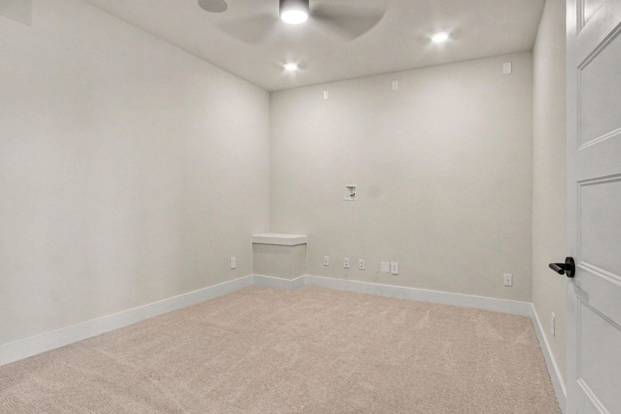 Upstairs media room with home audio pre-wire. Upstairs media room with home audio pre-wire.