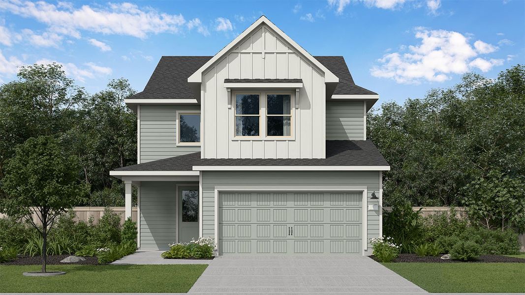 Representative exterior photo of a completed home built from the Ella Grace by New Home Co. in The Cottages Collection at Oakberry Trails, Waller, TX (Image 6).