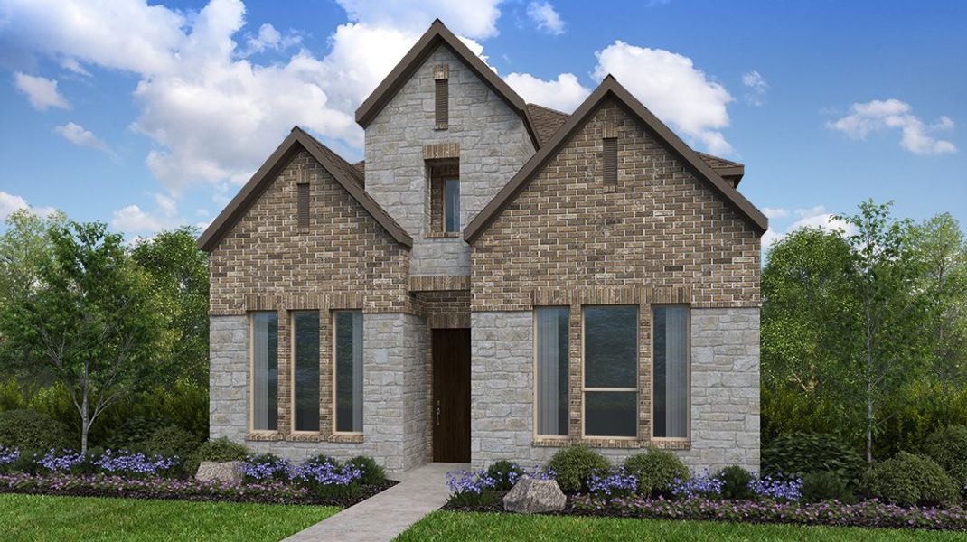 Front exterior of a new home in The Ranch at Uptown Celina, Celina, TX, highlighting curb appeal (Image 1). Front exterior of a new home in The Ranch at Uptown Celina, Celina, TX, highlighting curb appeal (Image 1).