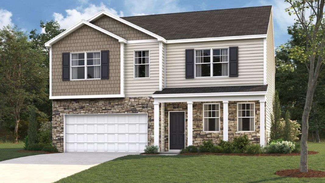 Front exterior of a new home in Byrd Farms, Dayton, TN, highlighting curb appeal (Image 20). Front exterior of a new home in Byrd Farms, Dayton, TN, highlighting curb appeal (Image 20).