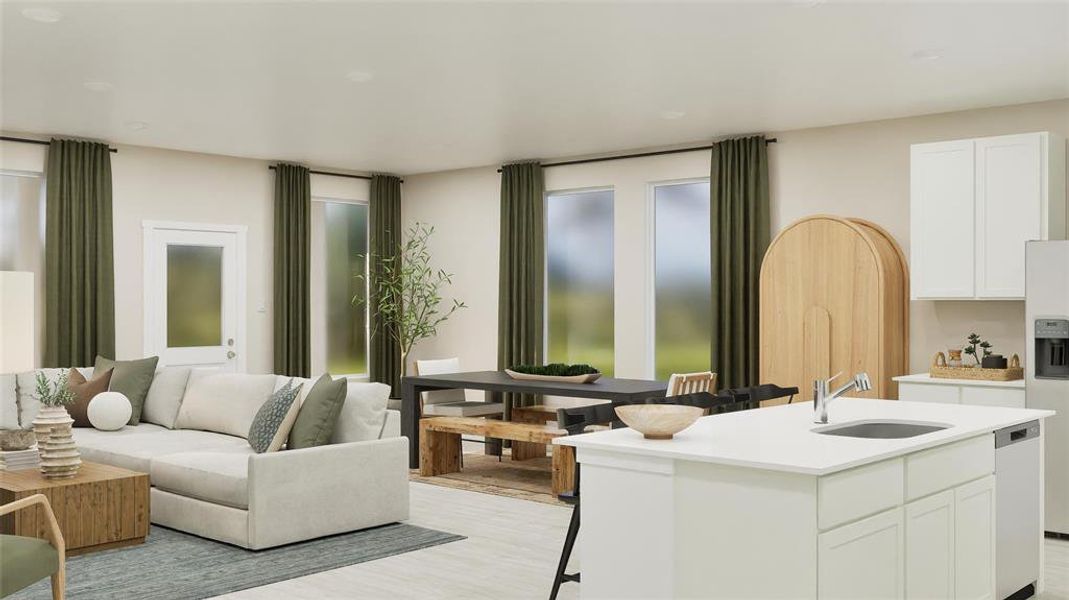 Living area featuring light wood-style floors