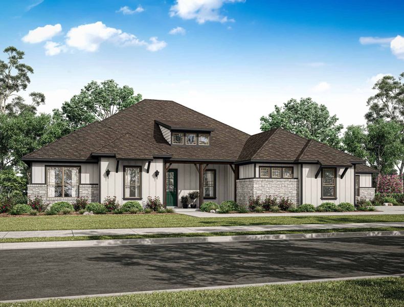 Representative exterior photo of a completed home built from the 3458 by Gracepoint Homes in The Manors, New Waverly, TX (Image 5). Representative exterior photo of a completed home built from the 3458 by Gracepoint Homes in The Manors, New Waverly, TX (Image 5).