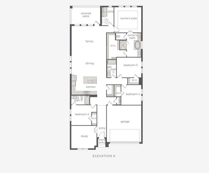 2D floor plan layout for the Elise by Normandy Homes in Cross Creek Meadows 55' & 60' Series, Celina, TX (Image 3).