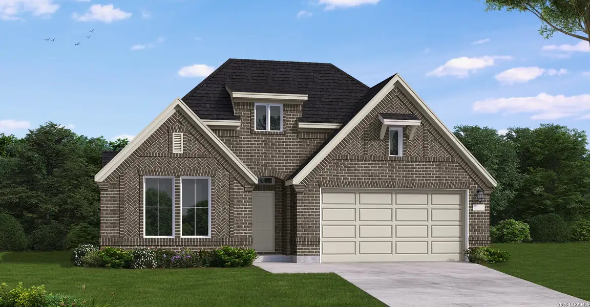 Front exterior of a new home in Foxbrook, Cibolo, TX, highlighting curb appeal (Image 1). Front exterior of a new home in Foxbrook, Cibolo, TX, highlighting curb appeal (Image 1).