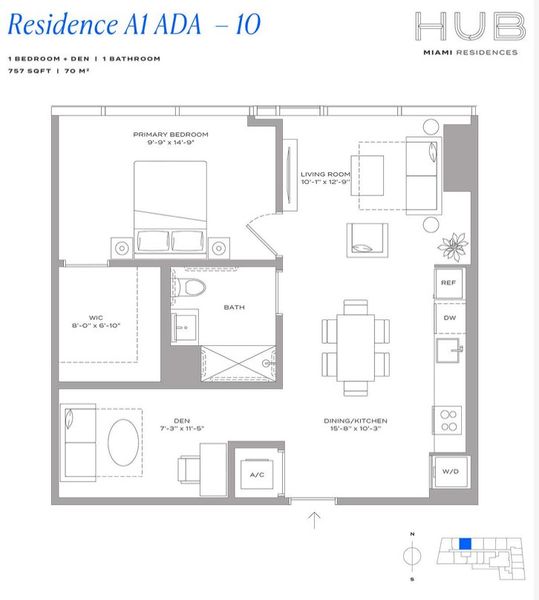2D floor plan layout for the Res. A1 ADA 10 by The John Buck Company in HUB Miami, Miami, FL (Image 1). 2D floor plan layout for the Res. A1 ADA 10 by The John Buck Company in HUB Miami, Miami, FL (Image 1).
