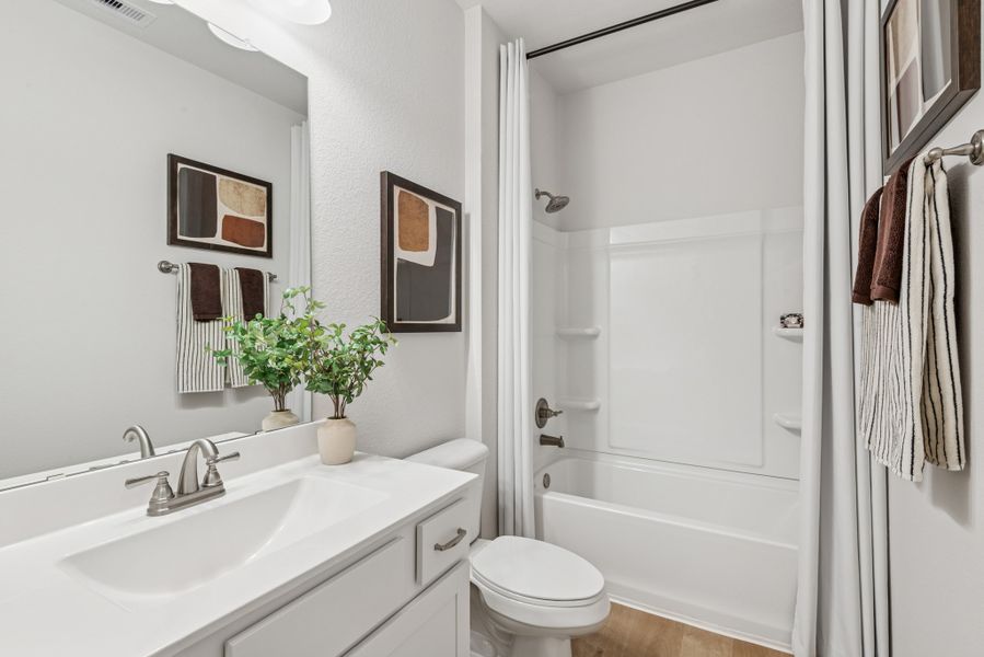 Secondary Bathroom. Staged model home shown for illustration only; actual features, colors, and upgrades may vary. Secondary Bathroom. Staged model home shown for illustration only; actual features, colors, and upgrades may vary.