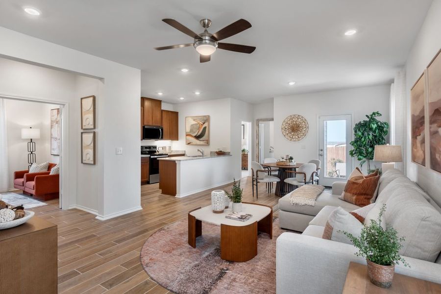 Representative furnished interior of a home built from the Plan 1360 Modeled by KB Home in Creekside at Estancia, Austin (Image 4). Representative furnished interior of a home built from the Plan 1360 Modeled by KB Home in Creekside at Estancia, Austin (Image 4).