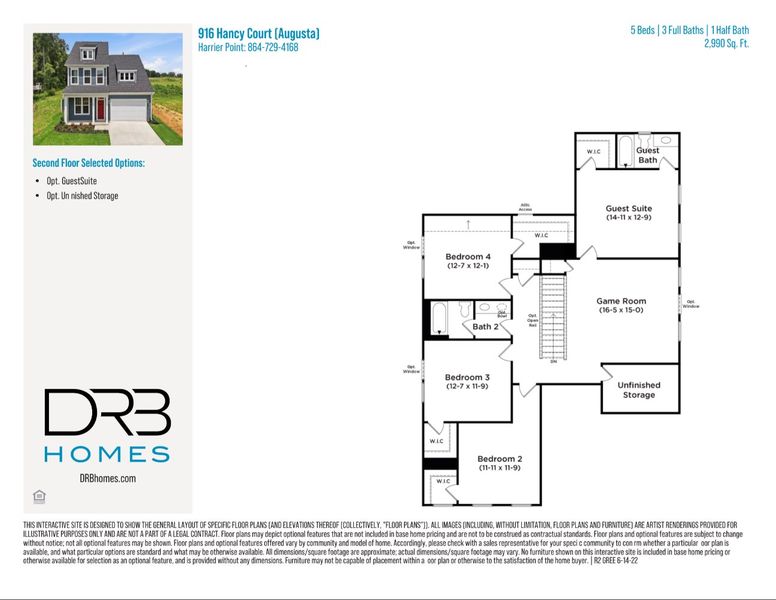 2D floor plan layout of this home in Harrier Point, Woodruff, SC (Image 6).