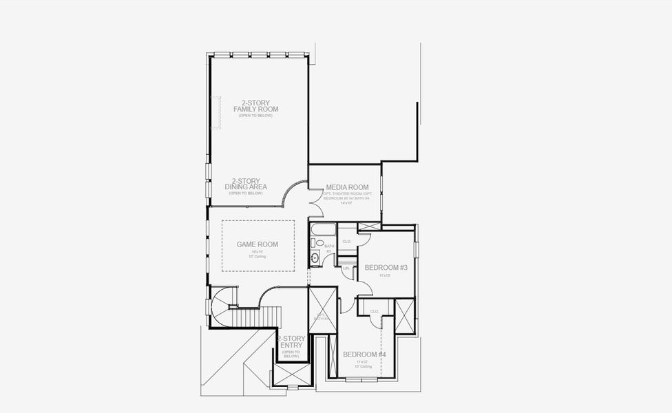 2D floor plan layout for the 2999W by Perry Homes in Legacy 50', League City, TX (Image 4). 2D floor plan layout for the 2999W by Perry Homes in Legacy 50', League City, TX (Image 4).