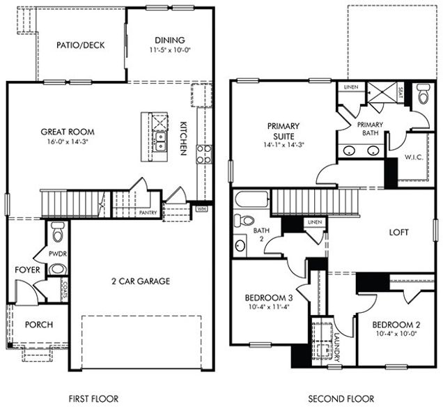 2D floor plan layout for the Dallas by Meritage Homes in Seattle Crossing, Shelby, NC (Image 3).