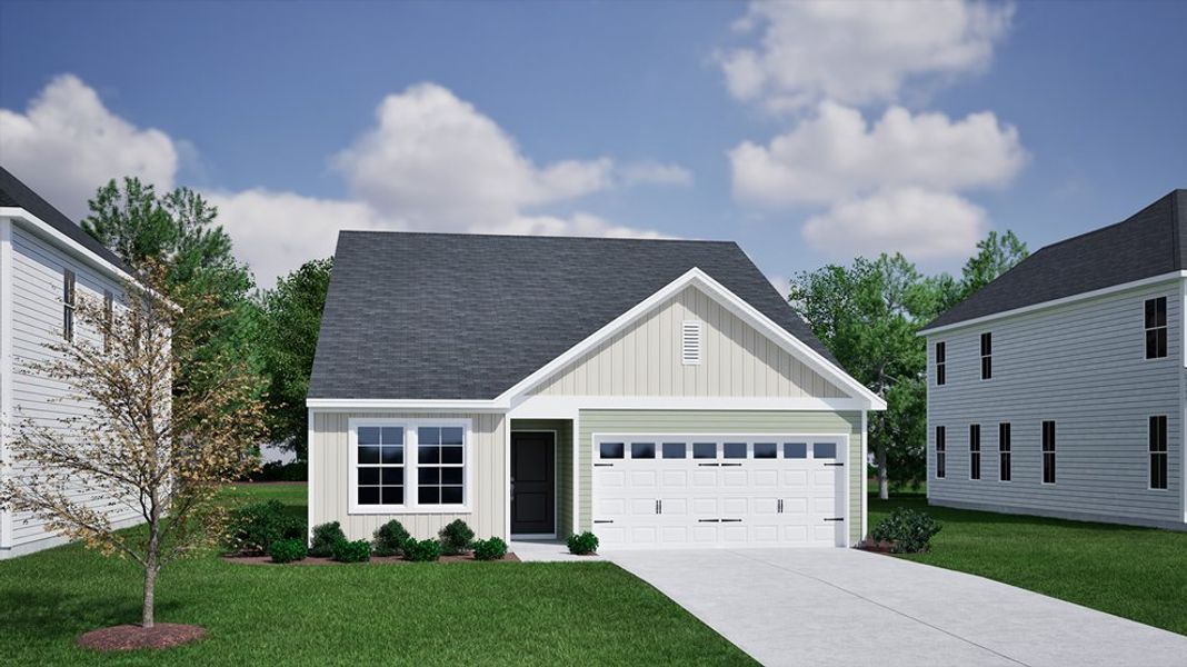 Front exterior of a new home in Ovation at Sweetbrier, Durham, NC, highlighting curb appeal (Image 1). Front exterior of a new home in Ovation at Sweetbrier, Durham, NC, highlighting curb appeal (Image 1).