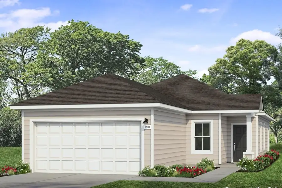Front exterior of a new home in Edgebrooke, Pflugerville, TX, highlighting curb appeal (Image 1). Front exterior of a new home in Edgebrooke, Pflugerville, TX, highlighting curb appeal (Image 1).