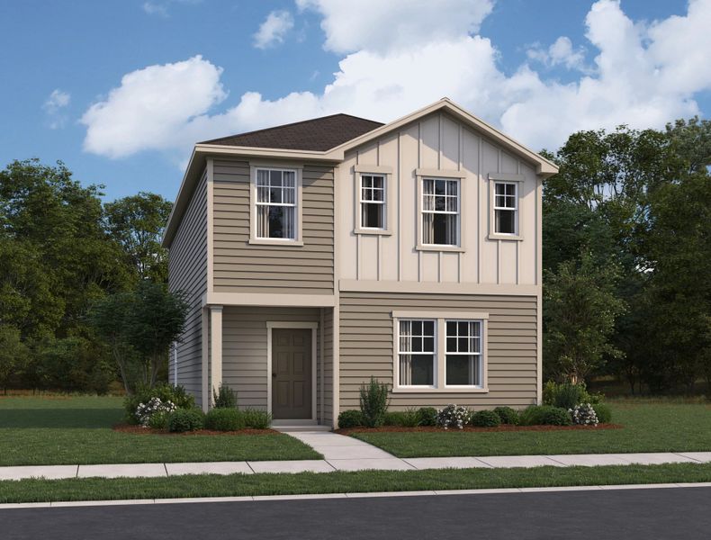 Front exterior of a new home in Sutton Farms, San Antonio, TX, highlighting curb appeal (Image 1). Front exterior of a new home in Sutton Farms, San Antonio, TX, highlighting curb appeal (Image 1).