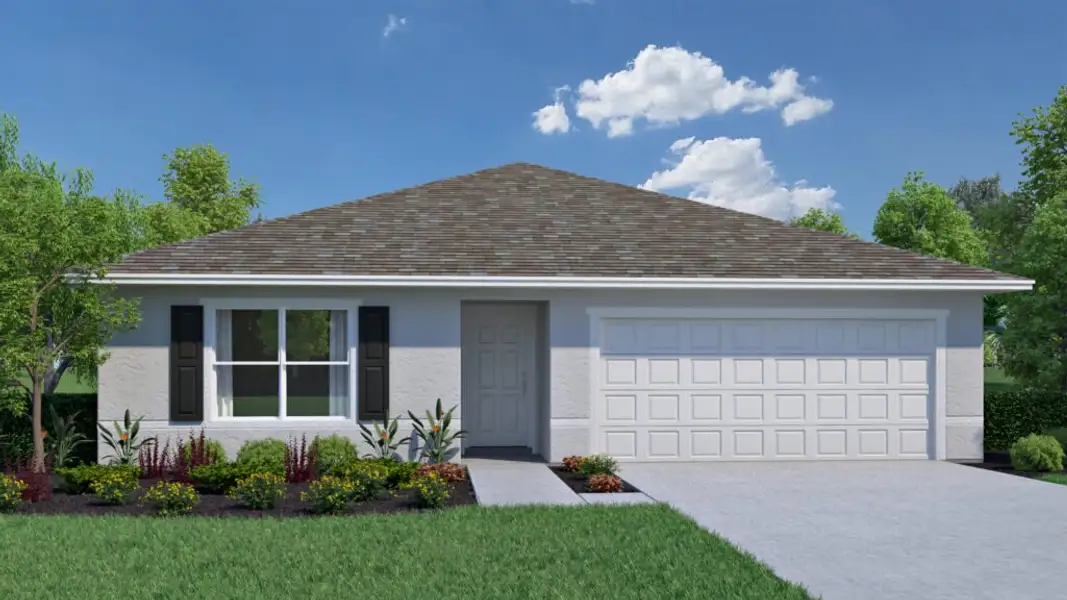 Front exterior of a new home in Richmond Cove, Palm Bay, FL, highlighting curb appeal (Image 1). Front exterior of a new home in Richmond Cove, Palm Bay, FL, highlighting curb appeal (Image 1).