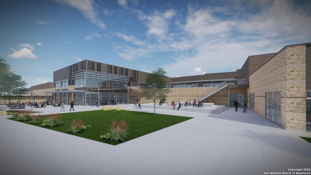 Front exterior of a new home in Hunters Ranch, San Antonio, TX, highlighting curb appeal (Image 1).