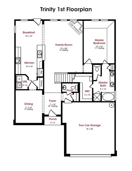 2D floor plan layout for the Trinity by Kendall Homes in Russell Ranch, Bay City, TX (Image 3). 2D floor plan layout for the Trinity by Kendall Homes in Russell Ranch, Bay City, TX (Image 3).