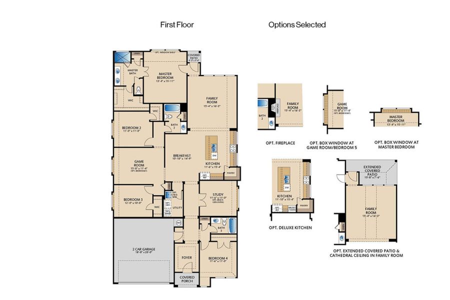 2D floor plan layout of this home in The Reserve at Spiritas Ranch, Little Elm, TX (Image 3).