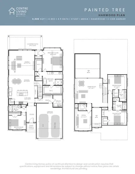 2D floor plan layout for the Harwood by Centre Living Homes in Painted Tree Woodland West, McKinney, TX (Image 3). 2D floor plan layout for the Harwood by Centre Living Homes in Painted Tree Woodland West, McKinney, TX (Image 3).