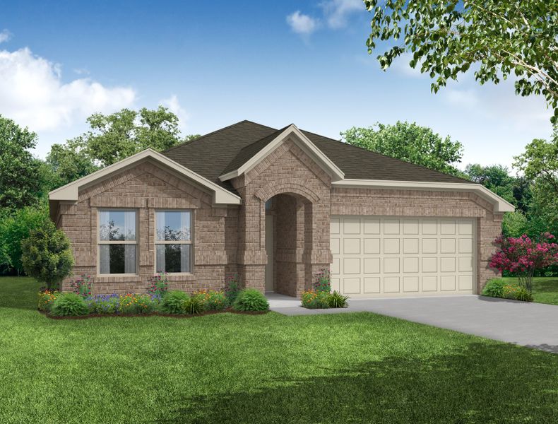 Representative exterior photo of a completed home built from the Atlanta by Impression Homes in Keeneland, Aubrey, TX (Image 2). Representative exterior photo of a completed home built from the Atlanta by Impression Homes in Keeneland, Aubrey, TX (Image 2).