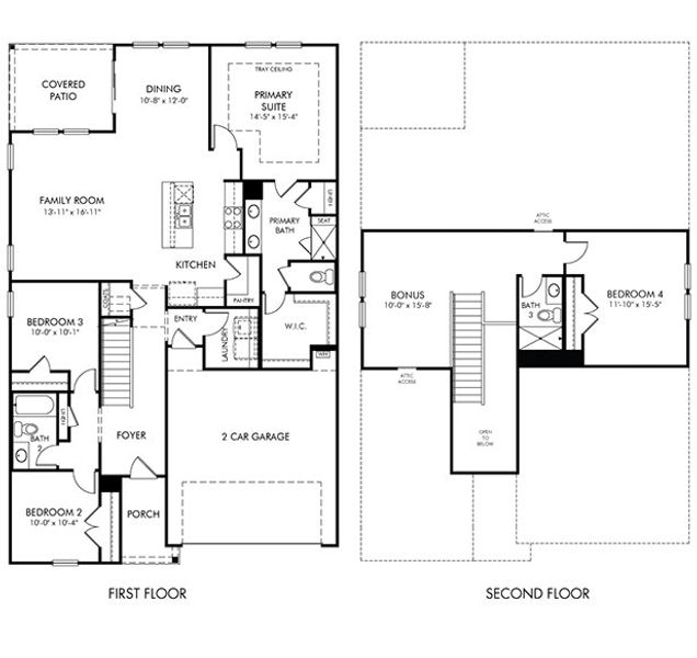 2D floor plan layout for the Carolina by Meritage Homes in Cypress Ridge - The Coastline Series, Longs, SC (Image 3).