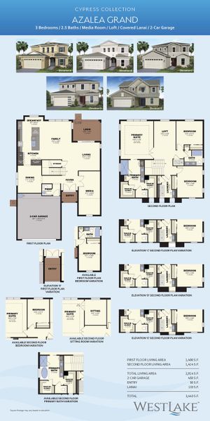 2D floor plan layout for the Azalea Grand by Minto Communities in Westlake, Loxahatchee, FL (Image 3).
