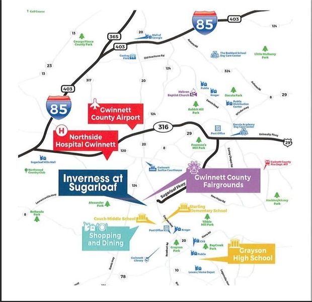 2D floor plan layout of this home in Inverness at Sugarloaf, Lawrenceville, GA (Image 2).