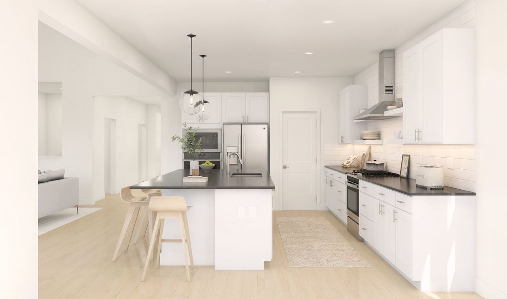 Kitchen with pendant lights