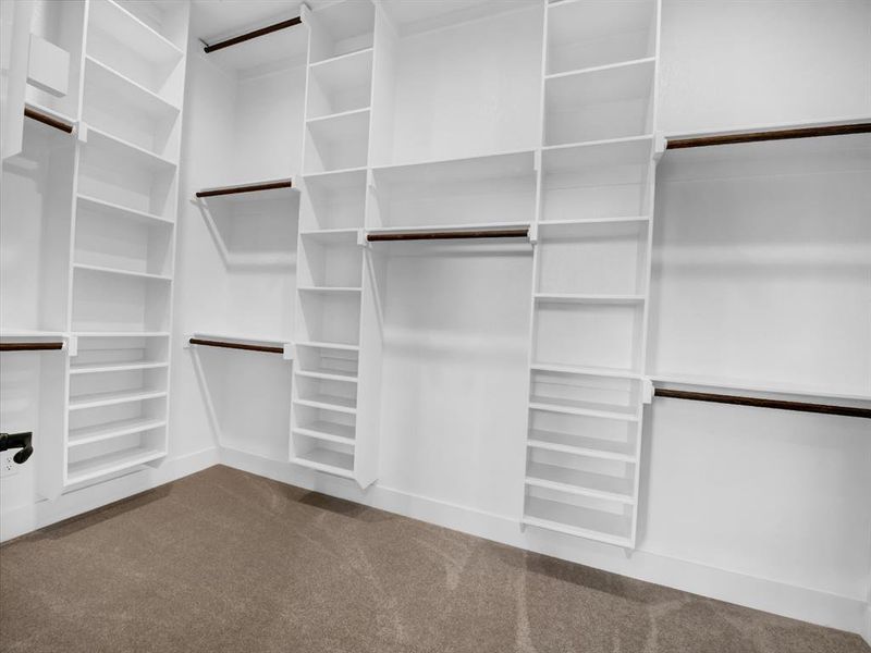 Spacious closet featuring carpet flooring