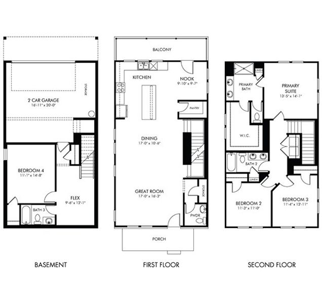 2D floor plan layout of this home in Hemingway - Cottage Series, Cumming, GA (Image 2).
