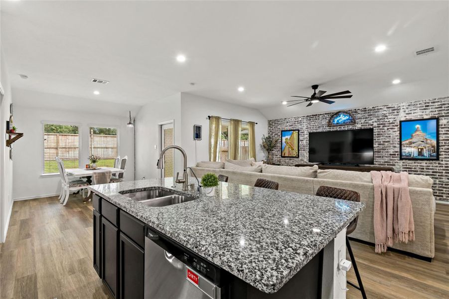 Furnished interior view inside a new home in Harrington Trails at The Canopies, New Caney (Image 8). Furnished interior view inside a new home in Harrington Trails at The Canopies, New Caney (Image 8).