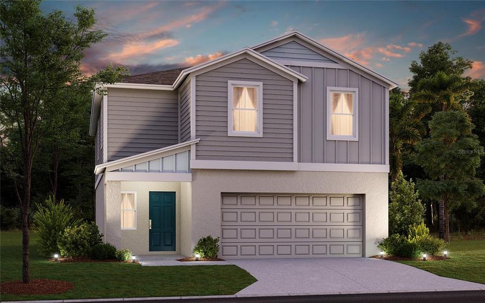Front exterior of a new home in Villa Mar, Winter Haven, FL, highlighting curb appeal (Image 1). Front exterior of a new home in Villa Mar, Winter Haven, FL, highlighting curb appeal (Image 1).