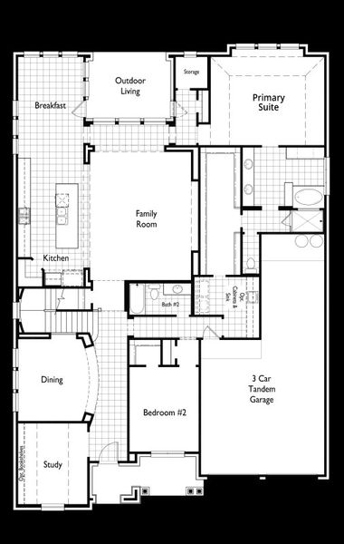 2D floor plan layout of this home in Star Trail, Prosper, TX (Image 2).