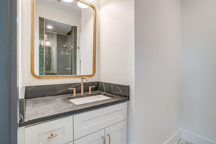2nd primary bathroom with vanity and soapstone countertops 2nd primary bathroom with vanity and soapstone countertops