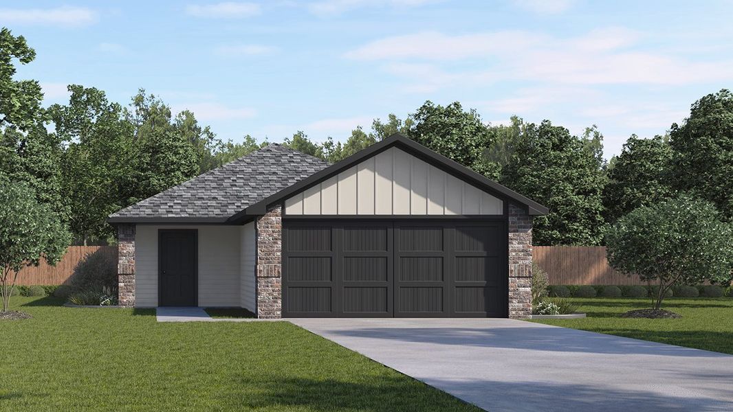 Front exterior of a new home in Leonard Crossing, Leonard, TX, highlighting curb appeal (Image 2). Front exterior of a new home in Leonard Crossing, Leonard, TX, highlighting curb appeal (Image 2).