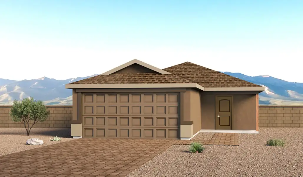 Front exterior of a new home in Sorrel Ridge Estates, Tucson, AZ, highlighting curb appeal (Image 1). Front exterior of a new home in Sorrel Ridge Estates, Tucson, AZ, highlighting curb appeal (Image 1).