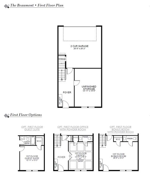2D floor plan layout for the Beaumont by Eastwood Homes in Bryton Crossing Townhomes, Huntersville, NC (Image 3).