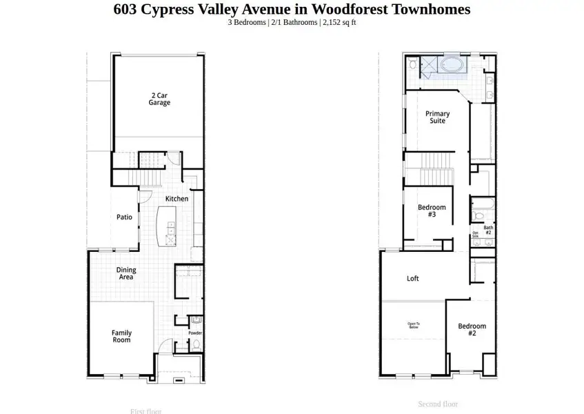 2D floor plan layout of this home in Woodforest Townhomes, Montgomery, TX (Image 4).