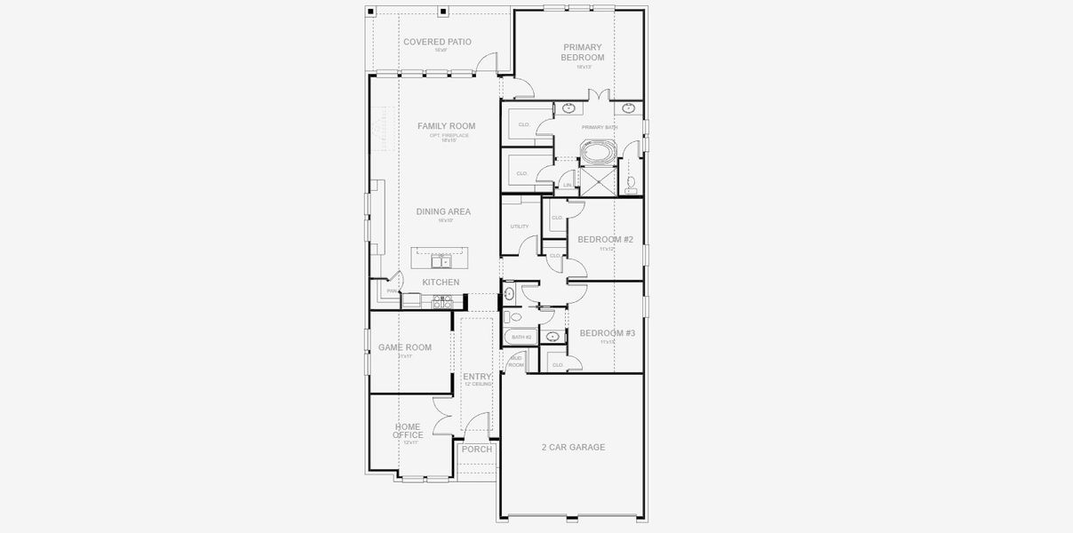 2D floor plan layout for the 2127W by Perry Homes in Eliana, Prosper, TX (Image 4).