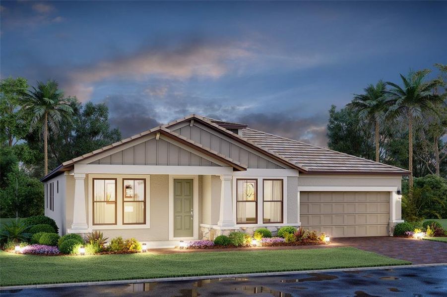 Front exterior of a new home in Sweetwater at Lakewood Ranch, Lakewood Ranch, FL, highlighting curb appeal (Image 2). Front exterior of a new home in Sweetwater at Lakewood Ranch, Lakewood Ranch, FL, highlighting curb appeal (Image 2).