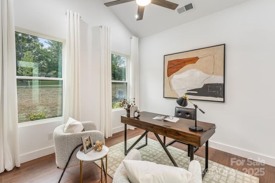 Jack and Jill bedroom with vaulted ceiling
