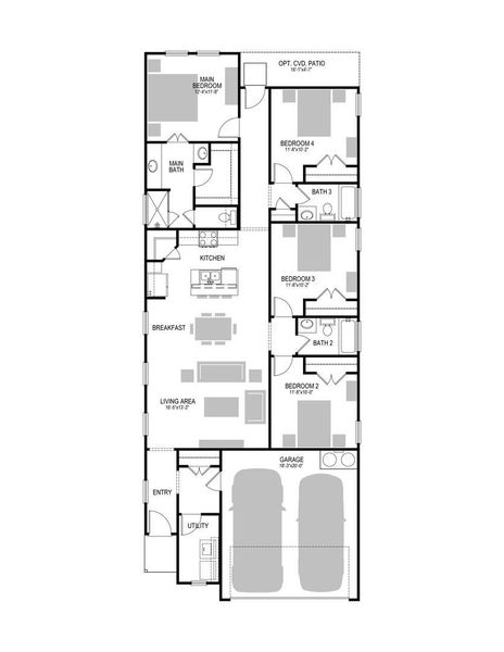 2D floor plan layout of this home in Trinity Ranch, Elgin, TX (Image 3). 2D floor plan layout of this home in Trinity Ranch, Elgin, TX (Image 3).
