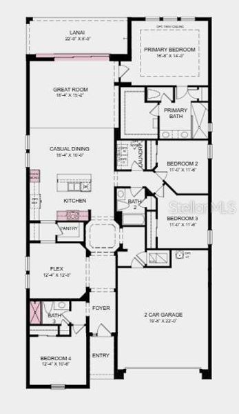2D floor plan layout of this home in Palms at Coasterra, Palmetto, FL (Image 4).